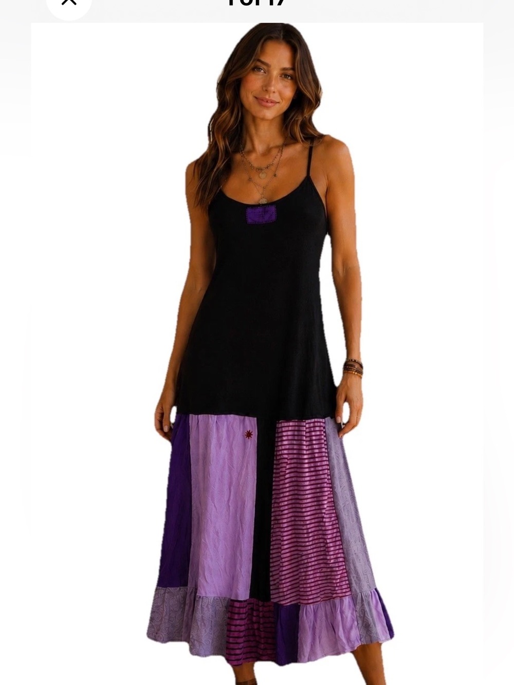 Anne Aspirations Tank Dress‎ Quilt Work Edgy Boho Patchwork Purple Mixed Prints